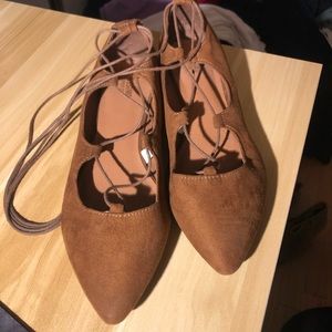 Tan Lace-Up Flats